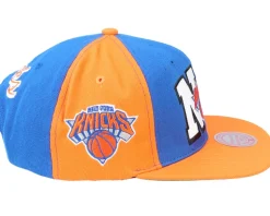 New York Knicks Rear Script Deadstock Nba Royal Orange Snapback - Mitchell & Ness