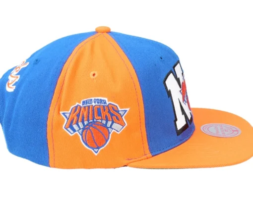 New York Knicks Rear Script Deadstock Nba Royal Orange Snapback - Mitchell & Ness