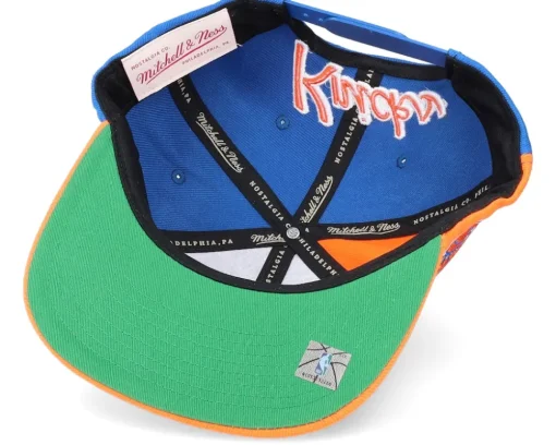 New York Knicks Rear Script Deadstock Nba Royal Orange Snapback - Mitchell & Ness