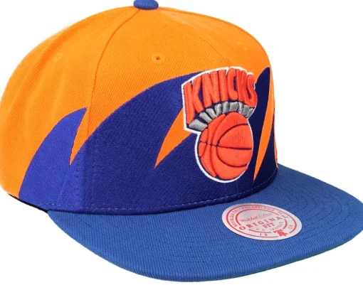 New York Knicks Sharktooth Orange/Royal Snapback - Mitchell & Ness