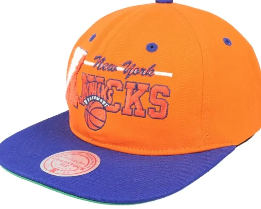 New York Knicks Varsity Letter Orange/Royal Snapback - Mitchell & Ness