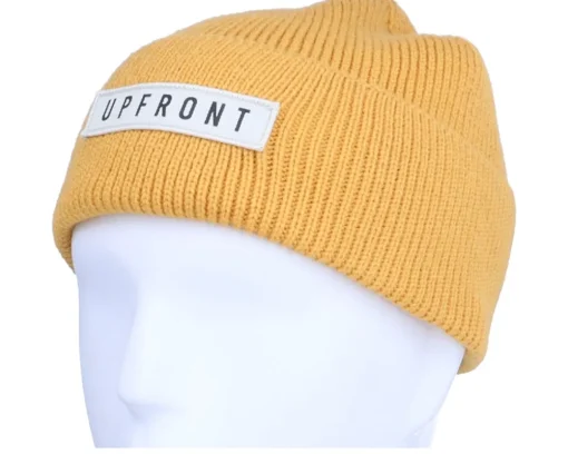 Ocean Knit Beanie Yellow Cuff - Upfront