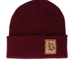 Old English B Patch Burgundy Beanie - Bearded Man
