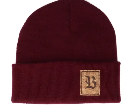 Old English B Patch Burgundy Beanie - Bearded Man