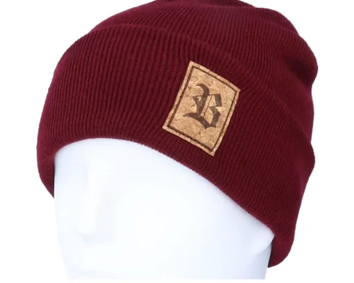 Old English B Patch Burgundy Beanie - Bearded Man