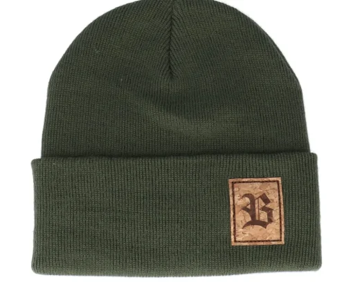 Old English B Patch Olive Green Beanie - Bearded Man
