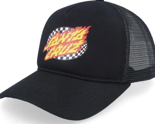 Oval Check Flame Black Trucker - Santa Cruz