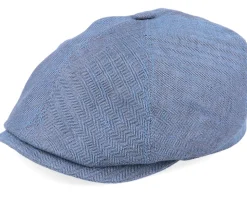 6-Panel Cap Fischgrat Navy Linen Flat Cap - Stetson