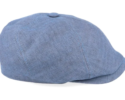 6-Panel Cap Fischgrat Navy Linen Flat Cap - Stetson