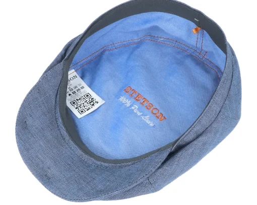 6-Panel Cap Fischgrat Navy Linen Flat Cap - Stetson