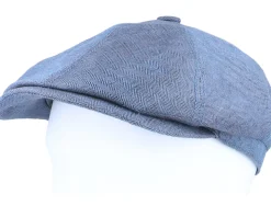 6-Panel Cap Fischgrat Navy Linen Flat Cap - Stetson