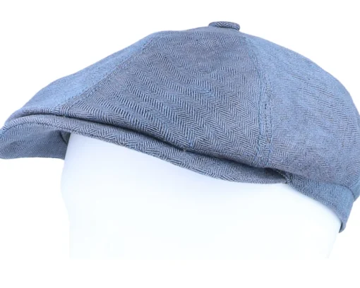 6-Panel Cap Fischgrat Navy Linen Flat Cap - Stetson