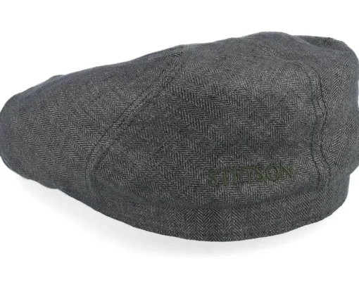 6-panel Cap Linen Olive Herringbone Flat Cap - Stetson