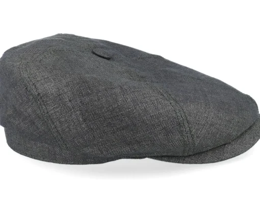 6-panel Cap Linen Olive Herringbone Flat Cap - Stetson