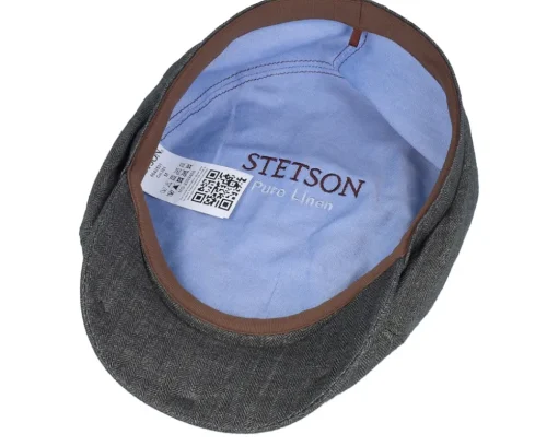 6-panel Cap Linen Olive Herringbone Flat Cap - Stetson