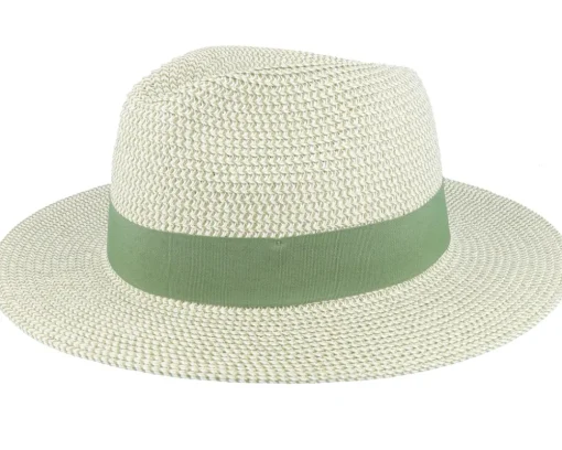 Paper Mix Fedora Ribbon Grass-green/Linen Straw Hat - Seeberger
