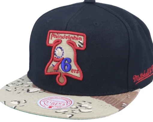 Philadelphia 76ers Choco Camo HWC Black Snapback - Mitchell & Ness