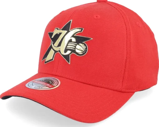 Philadelphia 76ers Golden Black Stretch Hwc Red Adjustable - Mitchell & Ness