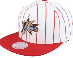 Philadelphia 76ers Retro Pinstripe White/Red Snapback - Mitchell & Ness