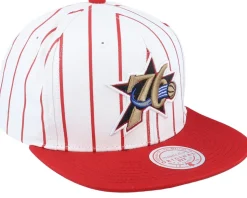 Philadelphia 76ers Retro Pinstripe White/Red Snapback - Mitchell & Ness