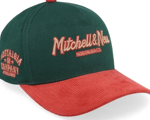 Pinscript Nostalgia Pro Crown Cap Forest Green/Orange Corduroy A-Frame Adjustable - Mitchell & Ness
