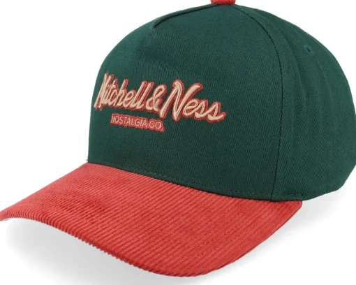 Pinscript Nostalgia Pro Crown Cap Forest Green/Orange Corduroy A-Frame Adjustable - Mitchell & Ness