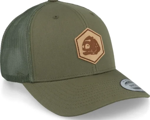 Piranha Skull Hex Patch Olive Trucker - Skillfish