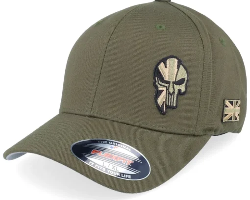 Pirate Army Skull Olive Wooly Combed Flexfit - Army Head