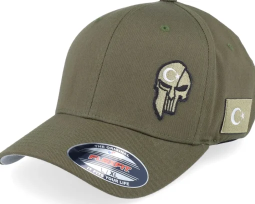 Pirate Army Skull Olive Wooly Combed Flexfit - Army Head