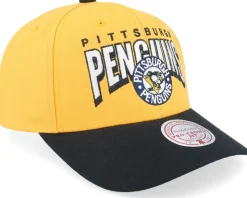 Pittsburgh Penguins Boom Text Pro Vintage Yellow Adjustable - Mitchell & Ness