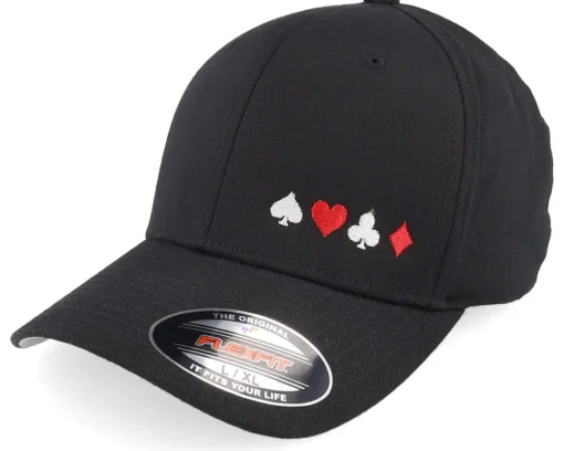 Poker Spades Hearts Clubs Diamonds Black Flexfit - Iconic