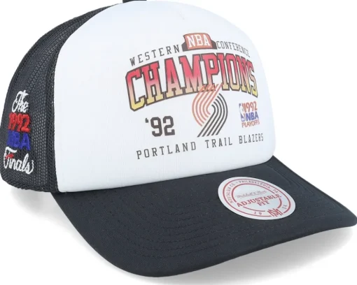 Portland Trail Blazers Champions White/Black Trucker - Mitchell & Ness