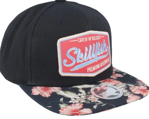 Premium Fishing Floral Red Black Snapback - Skillfish