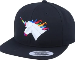 Rainbow Paper Unicorn Black Snapback - Origami