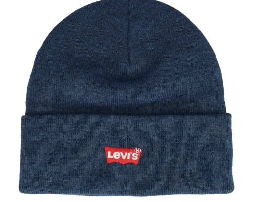 Red Batwing Embroidered Beanie Navy Blue Cuff - Levi's