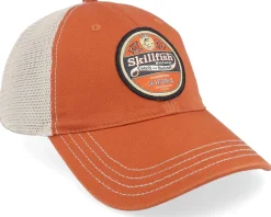 Retro Fishing Logo 111 Split Texas Orange/Khaki Trucker - Skillfish