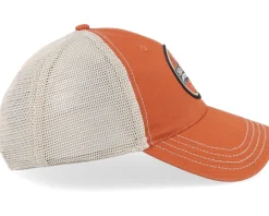 Retro Fishing Logo 111 Split Texas Orange/Khaki Trucker - Skillfish