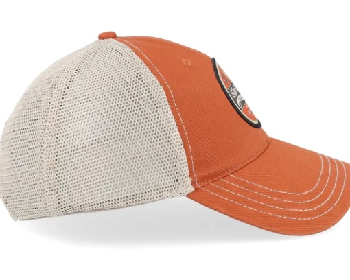 Retro Fishing Logo 111 Split Texas Orange/Khaki Trucker - Skillfish