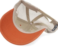 Retro Fishing Logo 111 Split Texas Orange/Khaki Trucker - Skillfish
