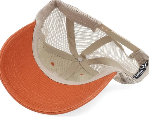 Retro Fishing Logo 111 Split Texas Orange/Khaki Trucker - Skillfish