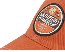 Retro Fishing Logo 111 Split Texas Orange/Khaki Trucker - Skillfish