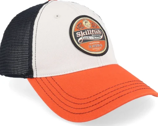 Retro Fishing Logo 111 Tri Stone/Black/Orange Trucker - Skillfish