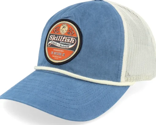 Retro Fishing Logo Bachelor Legion Blue/Sand/Cream Trucker - Skillfish