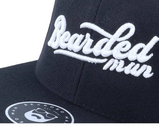 Retro Script 3d Logo Black Snapback - Bearded Man
