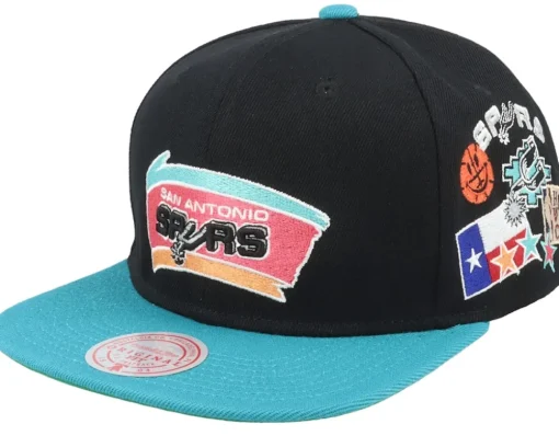 San Antonio Spurs Patch Overload Black/Teal Snapback - Mitchell & Ness