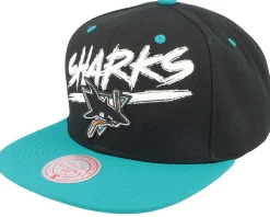 San Jose Sharks Transcript Black/Teal Snapback - Mitchell & Ness