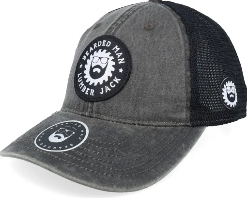 Saw Blade Logo Retro Black/White/Black Trucker - Bearded Man