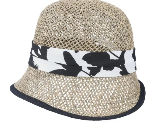 Seagras Cloche With Trimming Nature-Black Straw Hat - Seeberger