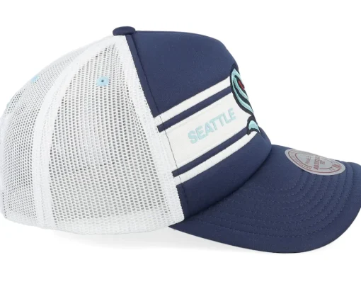 Seattle Kraken Sideline Navy/White A-frame Trucker - Mitchell & Ness