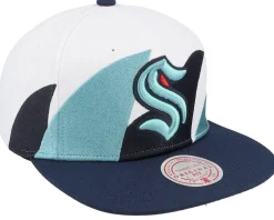Seattle Kraken Vintage Sharktooth White/Navy Snapback - Mitchell & Ness